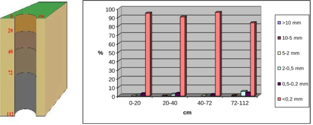 4. ábra. A 2. talajfúrás rétegeinek szemcseösszetétele (%) 