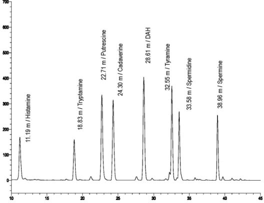 Figure 2.  Chromatogram o f the biogenic-amine reference solution with the highest con­