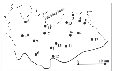 Fig. 1. The topographical map of the study area (Somogyi S. – Marosi S., 1990). 