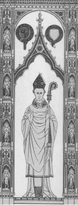 Fig. 9. Brass of Robert Hallam, Bishop of Salisbury, (d. 1417) in Constance Cathedral  (from Mann, James, Monumental Brasses, Penguin Books, Harmondsworth, 1957) 