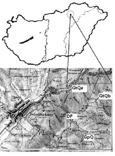 Fig 1. The localities of the sampling areas in the Bükk mountains in Hungary