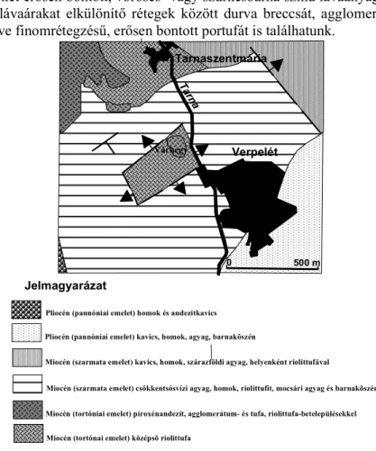 2. ábra: A verpeléti Várhegy és környezetének geológiai térképe   (Balogh K. 1964 alapján) 