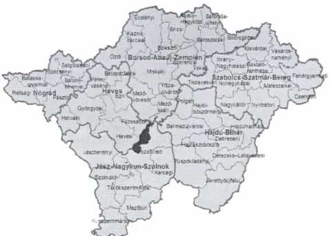 1. ábra: A Tisza-tó régiók, megyék és kistérségek közé ékelődése  Forrás: MTRFH térképe alapján szerkesztve 