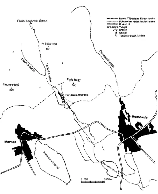 1. ábra:  A  Tarjánka-völgy  térképe  (A  Mátra  és  a Mátraalja  kerékpáros-  és  szabadidőtérképe  alapján) 