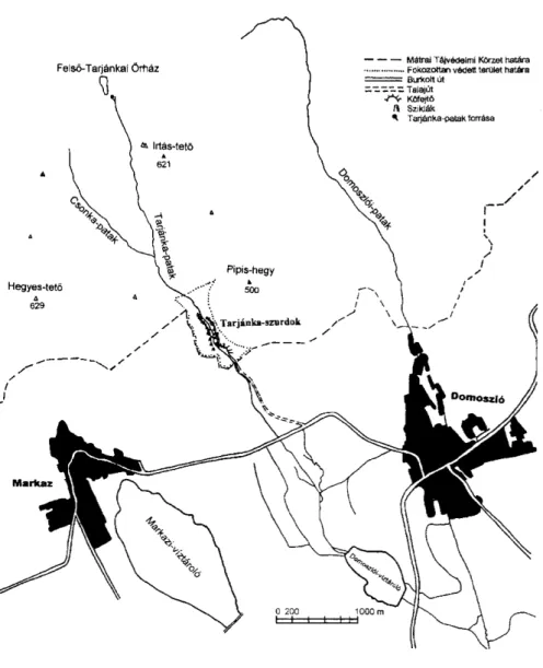 1. ábra: A Tarjánka-völgy térképe (A Mátra és a Mátraalja kerékpáros- és  szabadidőtérképe alapján) 