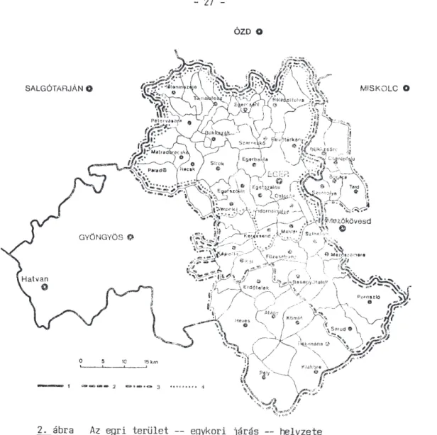 2. ábra  Az egri terület —  egykori járás —  helyzete Eger általános vonzáskörzetén belül