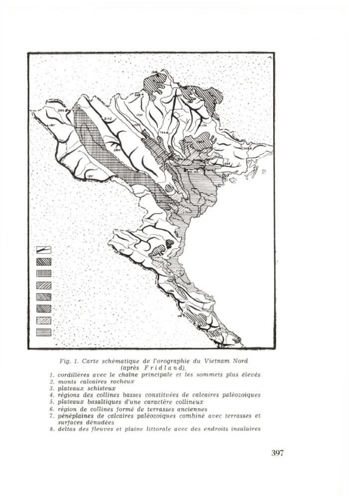 Fig. 1. Carte schématique de l'orographie du  Vietnam  Nord  (après  F r  i d  l an  d)