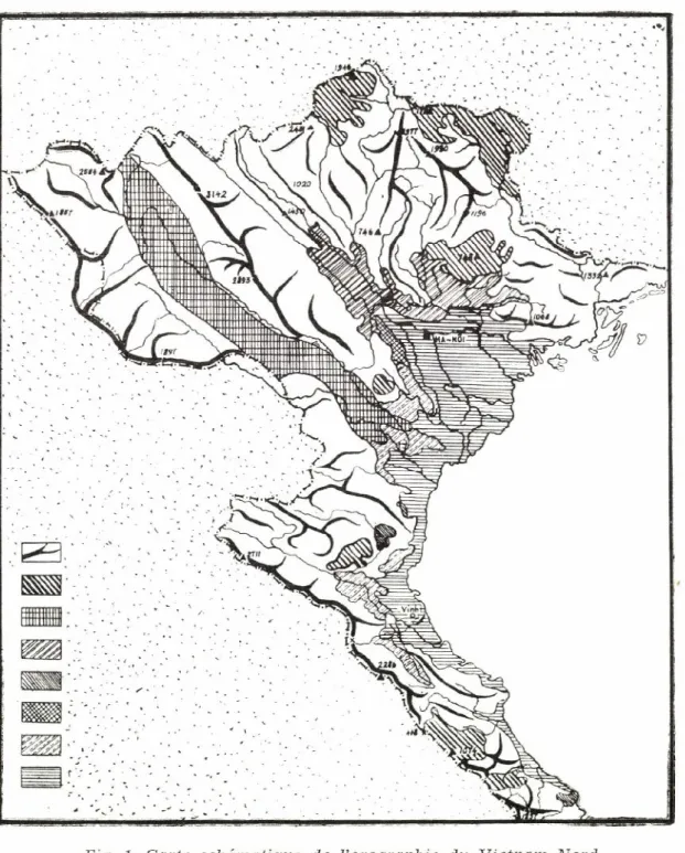 Fig. 1. Carte schématique de l'orographie du  Vietnam  Nord (après  F r  i  d  l an  d).
