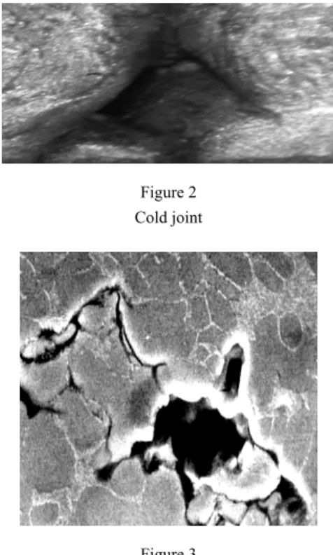 Figure 2  Cold joint  Figure 3  Internal scar  Figure 4  Surface cracks 