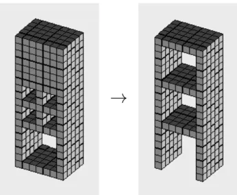 Figure 1.8: A 3D reduction that satisfies all conditions of Criteria 1.2.1, but is not topology-preserving on (26, 6) pictures, since a hole not present in the input picture is created, a hole is eliminated, and four holes are merged with each other.