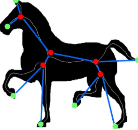 Figure 1.21: Centerline superimposed on a 2D image of a horse and the corresponding skeletal graph.