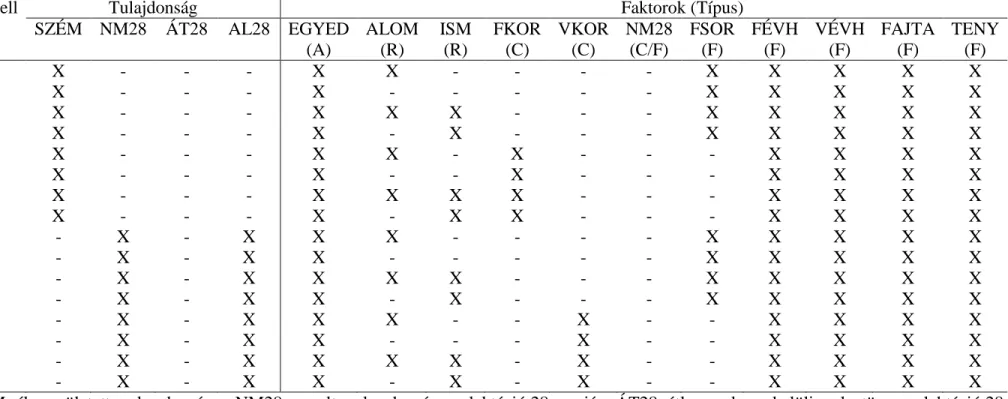 4. táblázat (folytatás) – Vizsgálati egyedmodellek szerkezete 