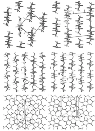Figure  1.3. Crystal structures of cellulose Iα (left) and Iβ  (right). Top row: down the  chain  axes