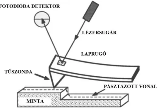 11. ábra  Az AFM sematikus felépítése és m ű ködése (Coratger et al 1994 nyomán) 