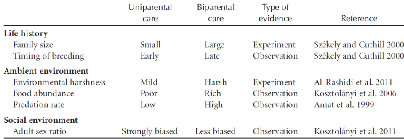 Table 3.1. Different components of parental care in the Kentish plover (Székely 2014)