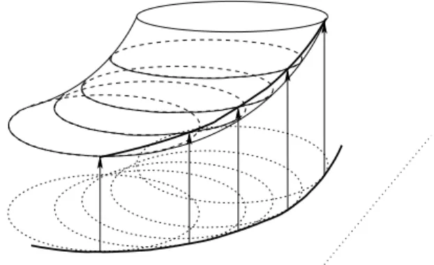 Figure 4.3.3. An envelope E (dashed) and its “lifting” by g on the cylinder over E .
