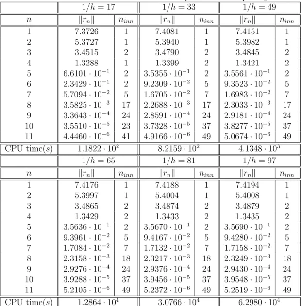 Table 2.2: Outer residuals and inner PCG steps for the transport system