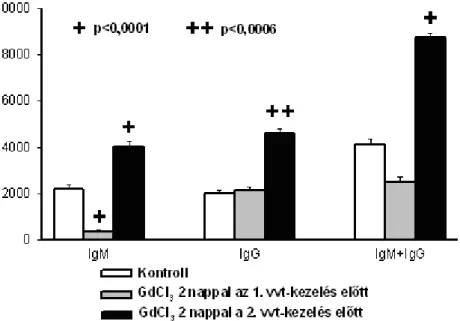 23. ábra: A GdCl 3  hatása birkavörösvértestekkel szembeni szekunder humorális  immunválaszra 