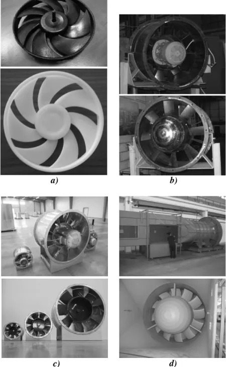 Figure  1.2. Examples for axial fans of CVD designed by the author for industrial firms and end- end-users  in  Hungary,  with  specification  of  blade  tip  diameters