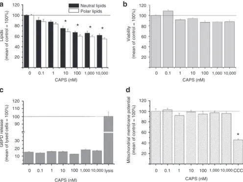 Figure 2. Capsaicin inhibits basal lipid synthesis of SZ95 sebocytes without affecting cell viability