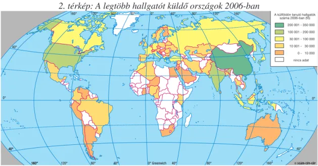 2. térkép: A legtöbb hallgatót küldő országok 2006-ban