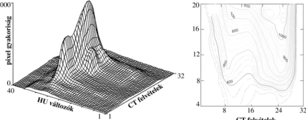 21. ábra Tojók teljestest összetételének 3D hisztogramja, a zsírdenzitás tartomány kontúrvonal  diagramjával, a háromhetes regenerációs fázist követően 