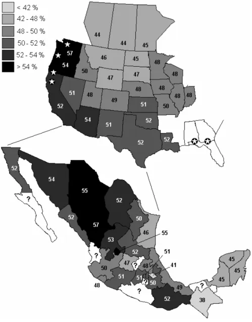 13. ábra. Tasakospatkány szőrtetű törzsek ivararányainak átlagai tagállamonként átlagolva