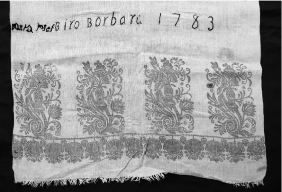 12. kép. Éneklőszékkendő (részlet), Magyarpéterlaka, Barta József   és Bíró Borbála 1783-as adománya 