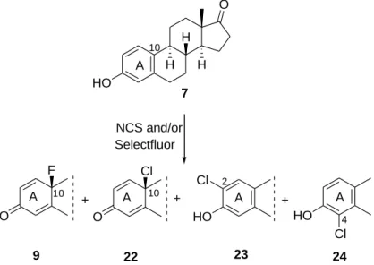 Table 2. Effect of the reaction conditions on the fluorination and/or chlorination of compound 7  Entry  Substrate  NCS and or Selectfluor (1.1 equiv.)  Solvent  Temp