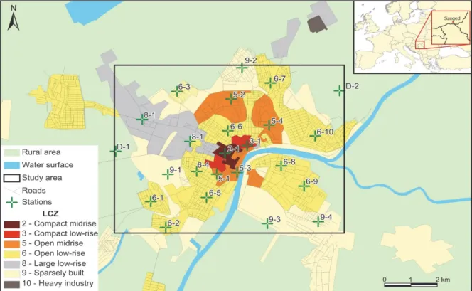 Fig. 1. Study area with the corresponding LCZs and urban climate monitoring sites. 