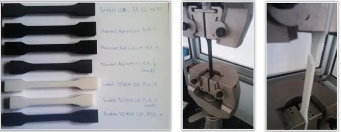Figure 9. 3D printed specimens with different fibre direction and filling parameters  Table 3