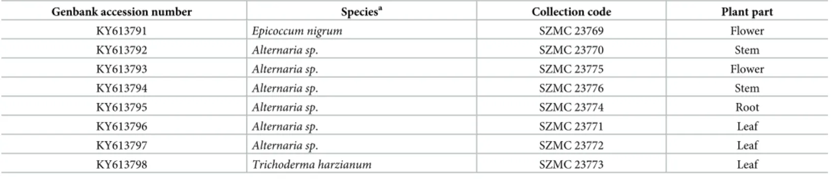 Table 1. List of the isolated and identified endophytes.