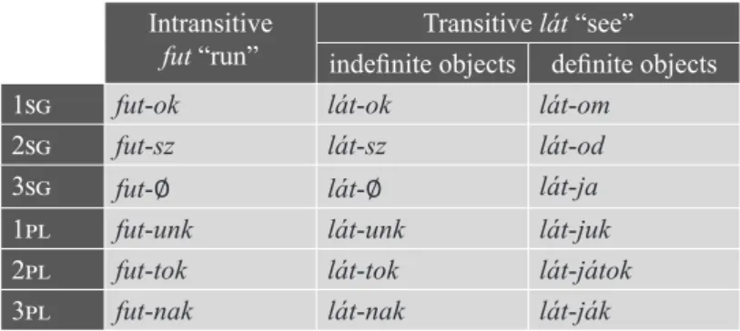 Table 1. The present tense definite and indefinite paradigm