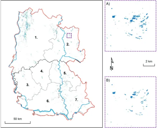 Figure 2.2 Inland excess water in the study area at the end of March / beginning of April in 2018  (1. Bács-Kiskun, 2