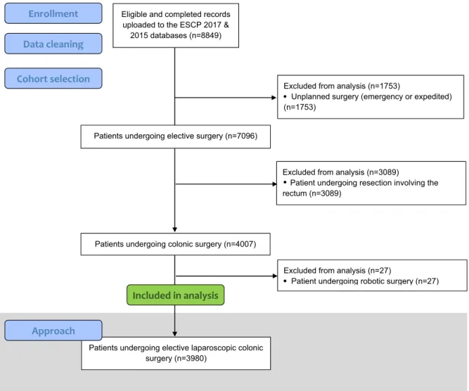 Figure 1 Flowchart for patients included in the analysis of elective, laparoscopic colonic surgery.