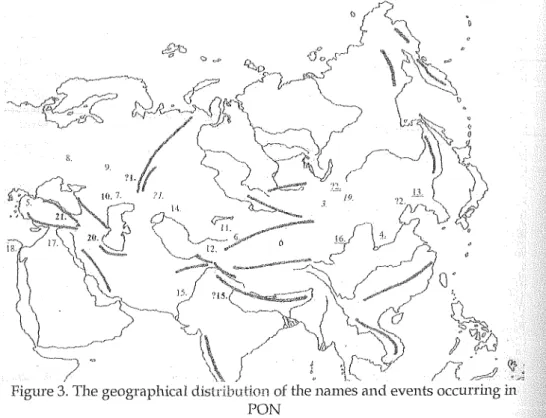 Figure 3. The geographical distribution of the names and events occurring in PON