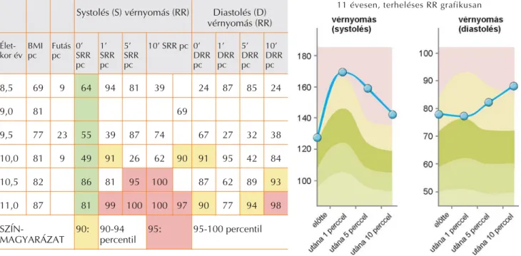 4. ábra: Rejtett, ún. „maszkolt” hypertonia (MHT) normál nyugalmi, emelkedett terheléses és restitúciós értékekkel, félévenként, táblá- táblá-zatban