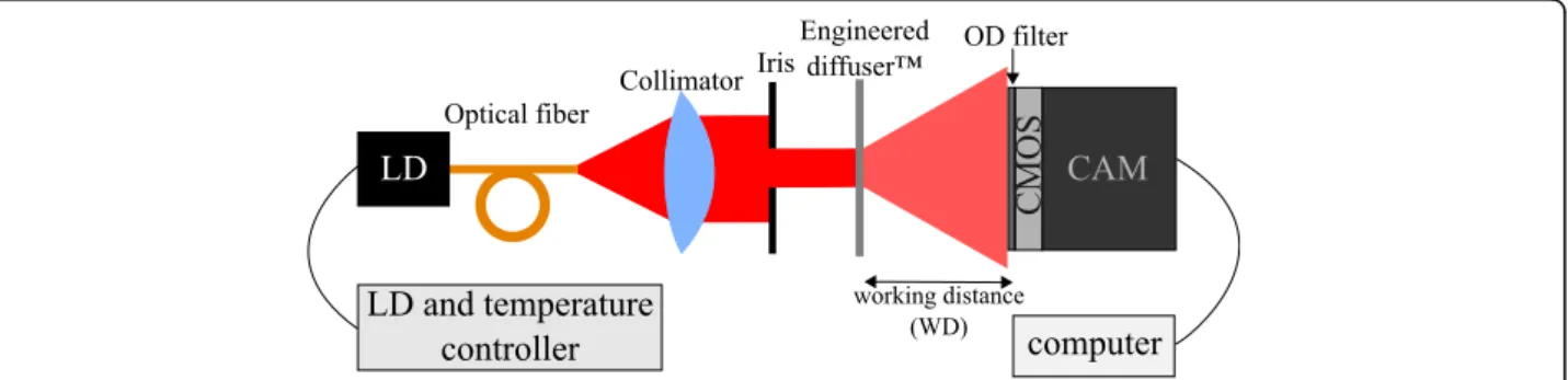 Fig. 1 The optical setup used in measurements with optical fiber. A version with direct collimation of the laser output was also used