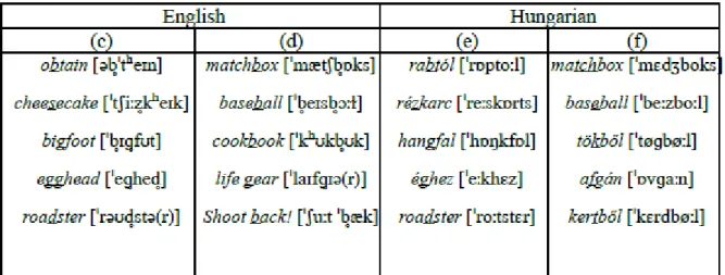 Table 3.10: Devoicing in English and voicing assimilation in Hungarian (Balogné Bérces &amp; 