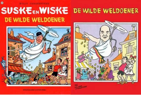 1. ábra – Willebord Vandersteen eredeti képregénye (balra) és a   J. Deckmyn által osztogatott naptár (jobbra)  