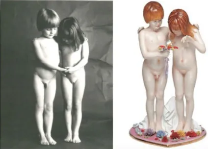 3. ábra – Bauret fényképe (balra) és a Koons által készített szobrok egy példánya (jobbra)  (forrás: baylos.com) 