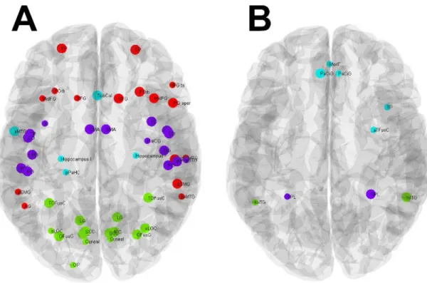 Figure  2.2.  Age-related  differences  in  local  modularity.  The  local  modularity  determines  the  correspondence  of  a  given  node  to  the  modular  organization  of  a  network