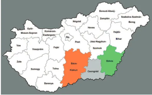 10. ábra: Magyarország Dél-Alföld régiói, Forrás: (Wikipédia, 2019). 