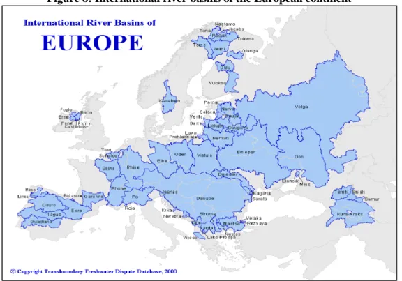 Figure 8: International river basins of the European continent 