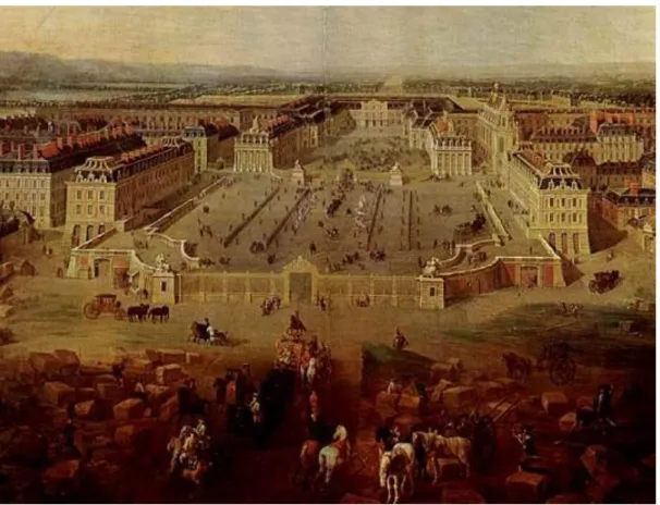 1. kép: Pierre–Denis Martin: Versailles látképe a Place d’Armes-ról, 1722-ben 