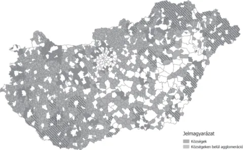 1. ábra: A vizsgált magyarországi települések csoportjai Settlement groups ofthe analysis