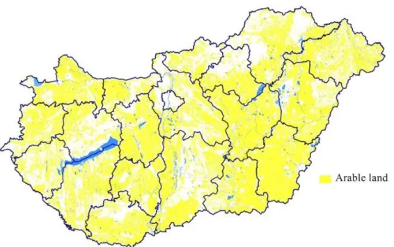 Figure 1. Agricultural areas in Hungary based on Corine Land Cover Map 