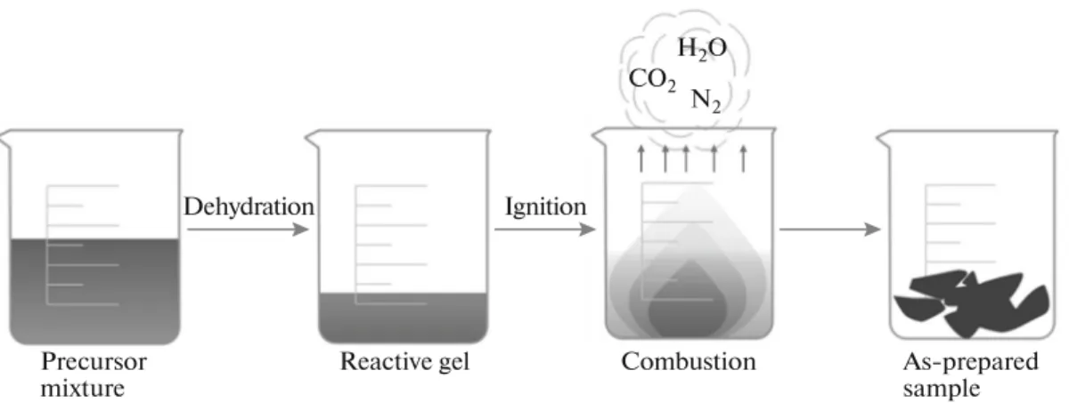 Fig. 1. Schematic of the solution combustion synthesis variant used in the studies considered here.