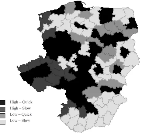 Figure 3. Types of NUTS 3 regions according to catching up characters  Source: authors’ own elaboration