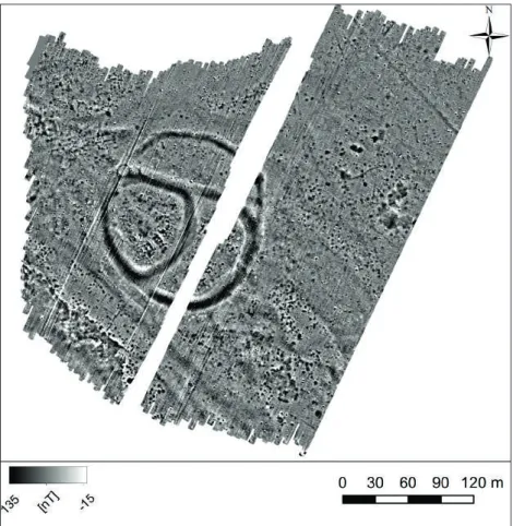 Fig. 3. Magnetometric  view of the  Kakucs-turján archaeological  site. Initial  maximum-minimum value  representation